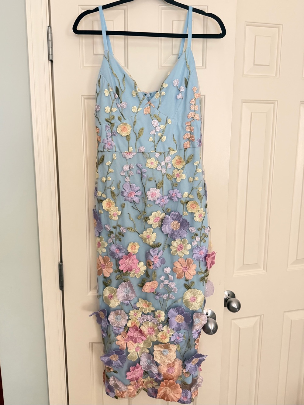 bebe Light Blue Floral Embroidered Dress - Picture 1 of 5